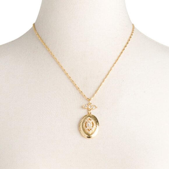 New Ben-Amun 24k Gold Plated Crystal Locket Necklace NWT - Picture 1 of 5